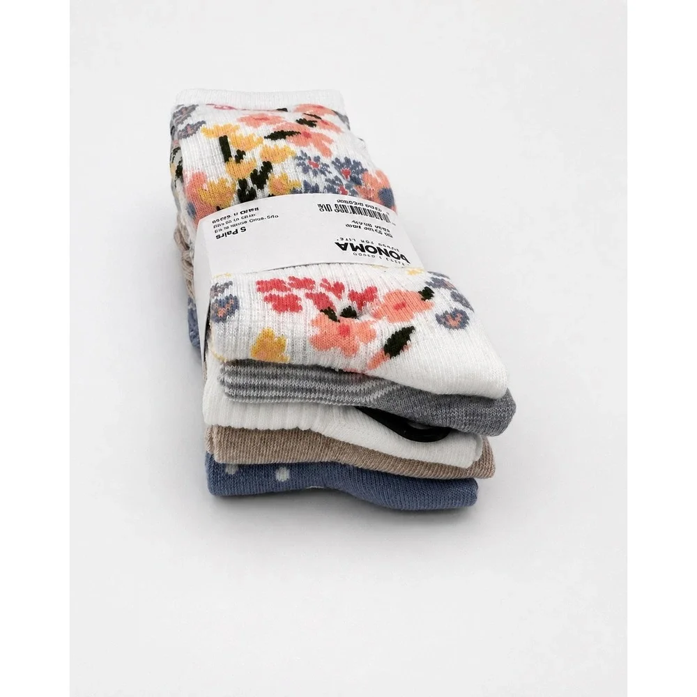 Sonoma Women's Everyday Crew Socks 5 Pack Floral Polka Dot Size 4-10 NWT